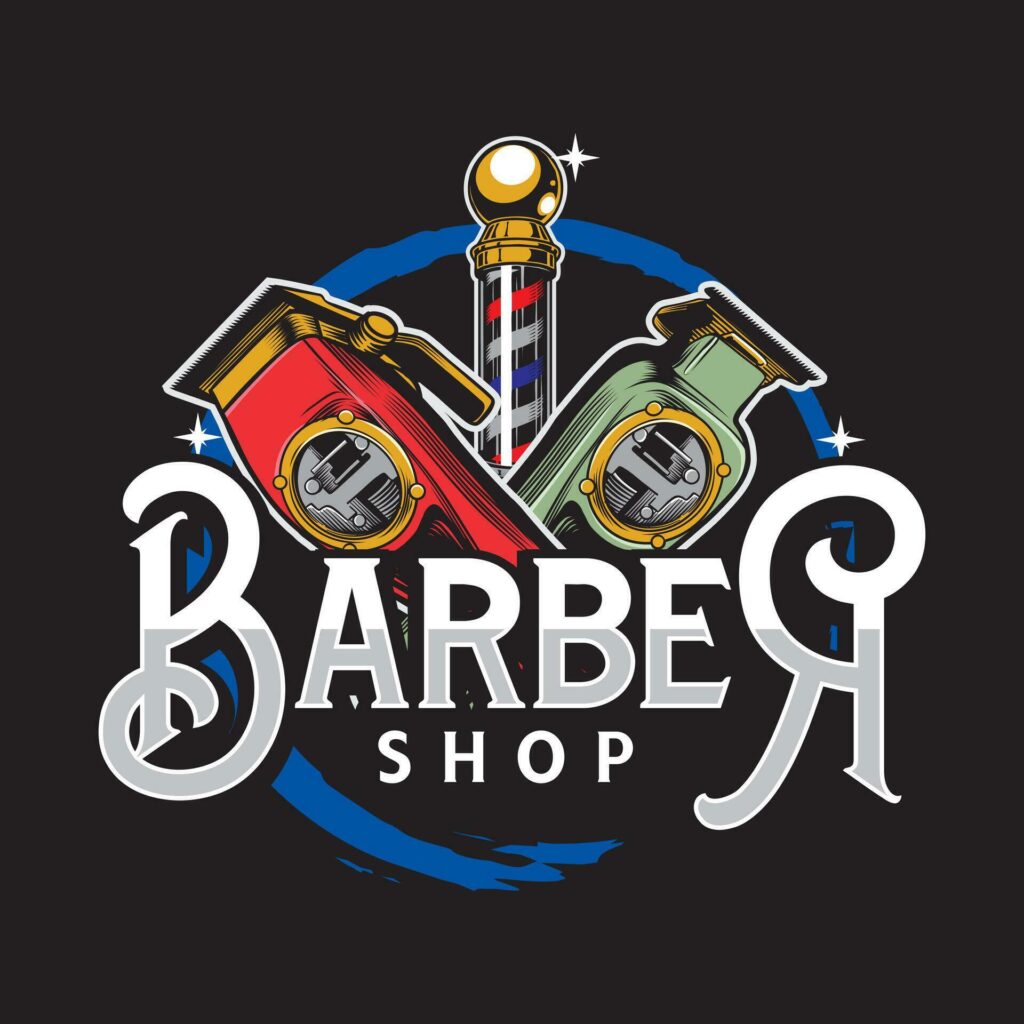 brbershop logo with two razors and poles blue circle shape vector format Stock Free and Free SVG