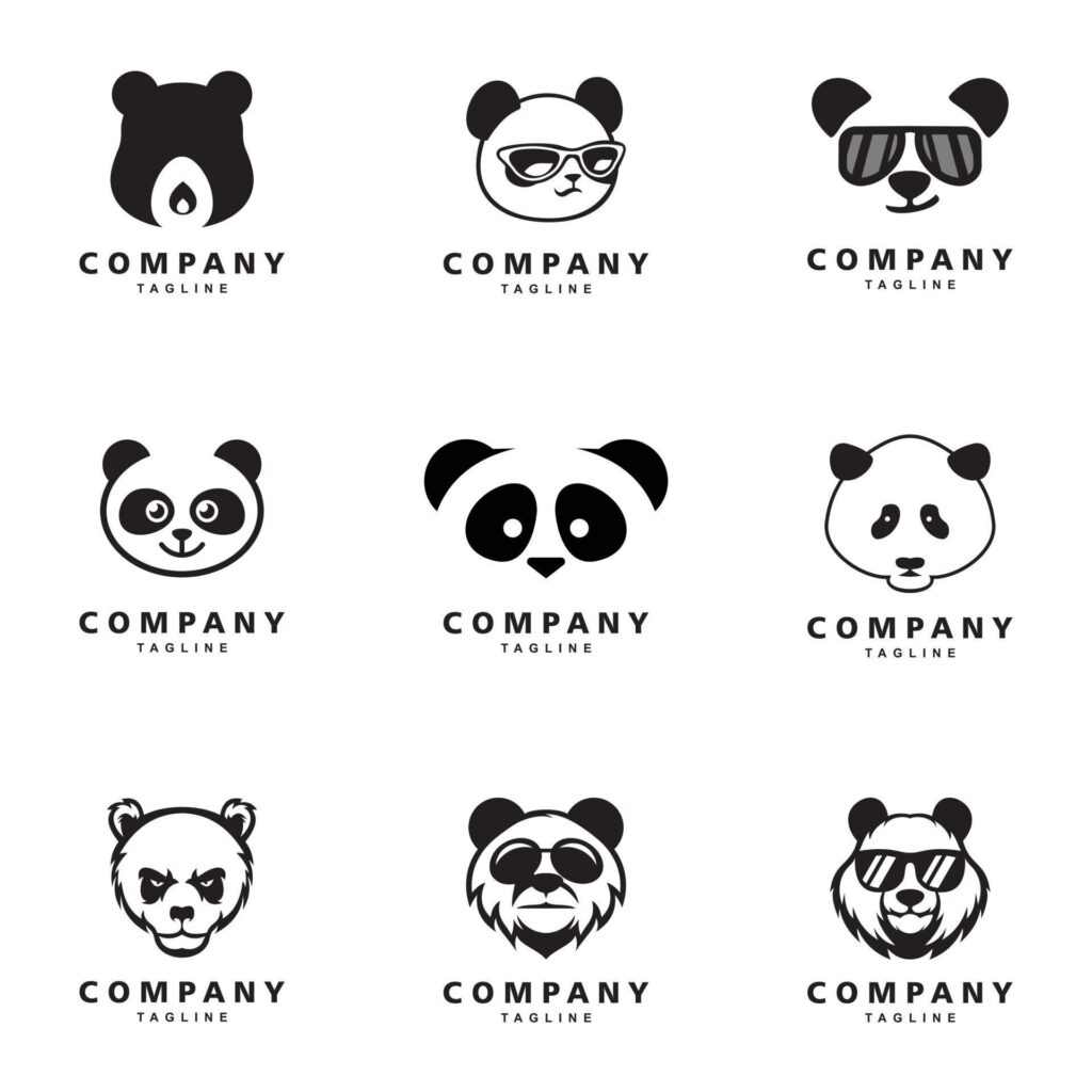 Bear head, bear and panda mascot logo set vector icon illustration Stock Free