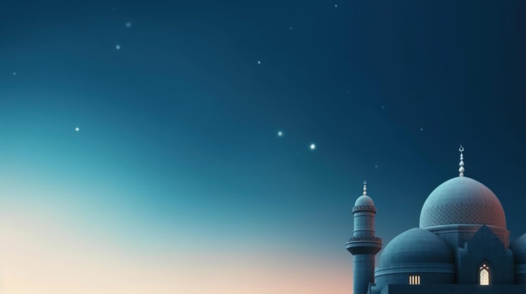 Mosques Dome on dark blue twilight sky and Crescent Moon on background Illustration Stock Free