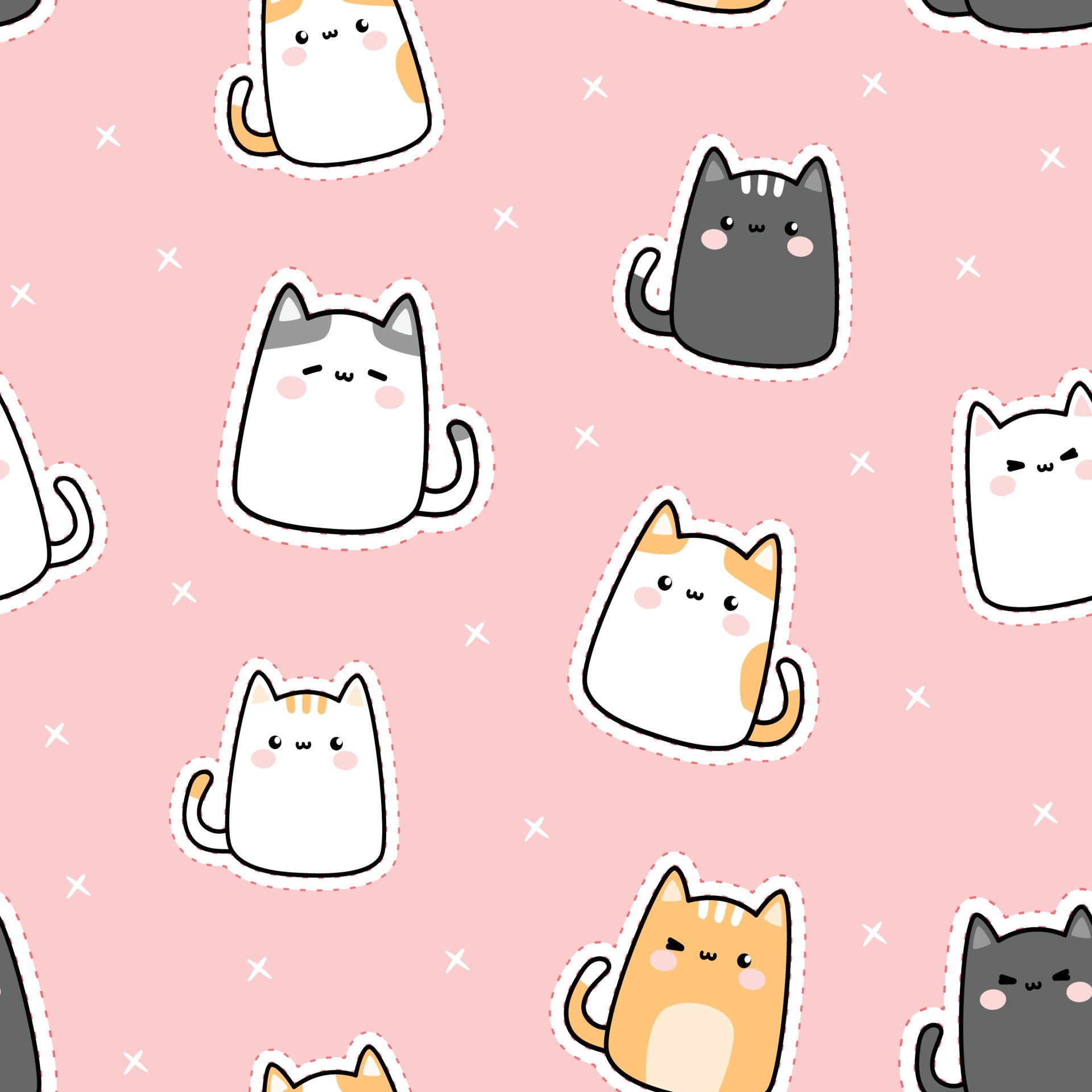 Cute chubby kitty cat cartoon doodle seamless pattern Free Vector