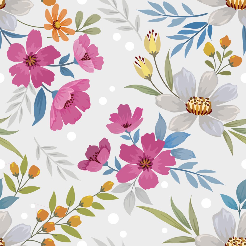 Colorful hand draw flowers seamless pattern. Free Vector