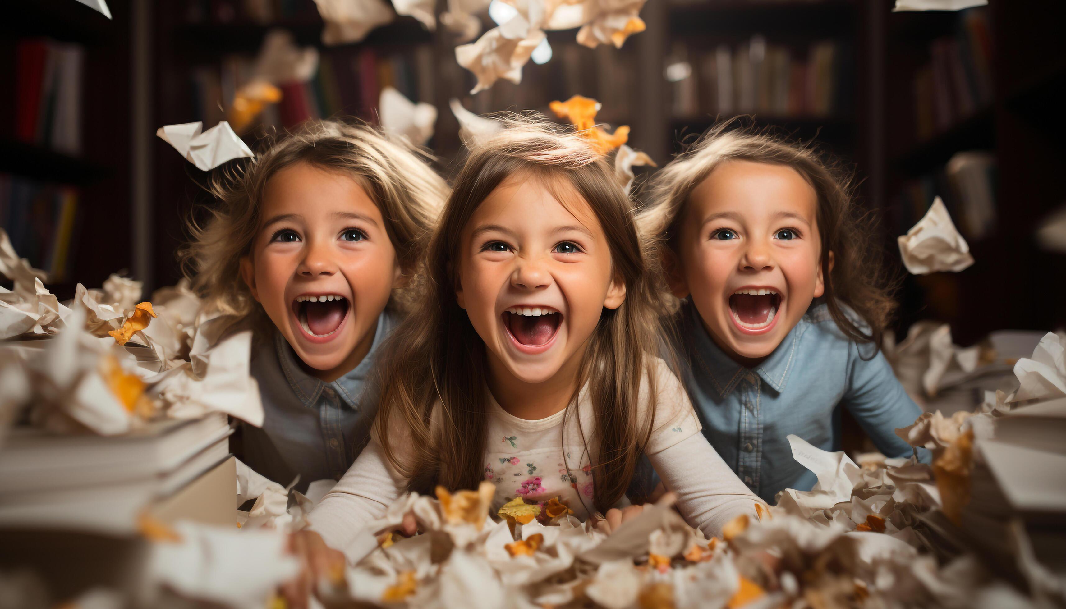 AI generated Smiling girls playing, joyful family celebrating, cute children enjoying autumn generated by AI Stock Free