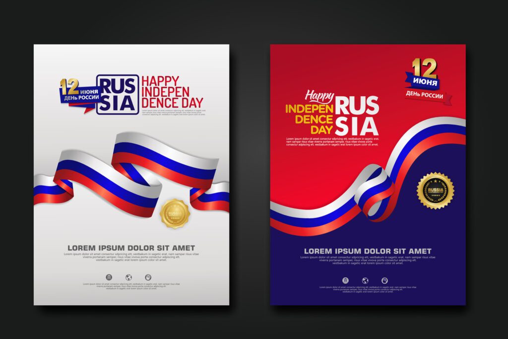 Set poster design Russia happy Independence Day background template Free Vector