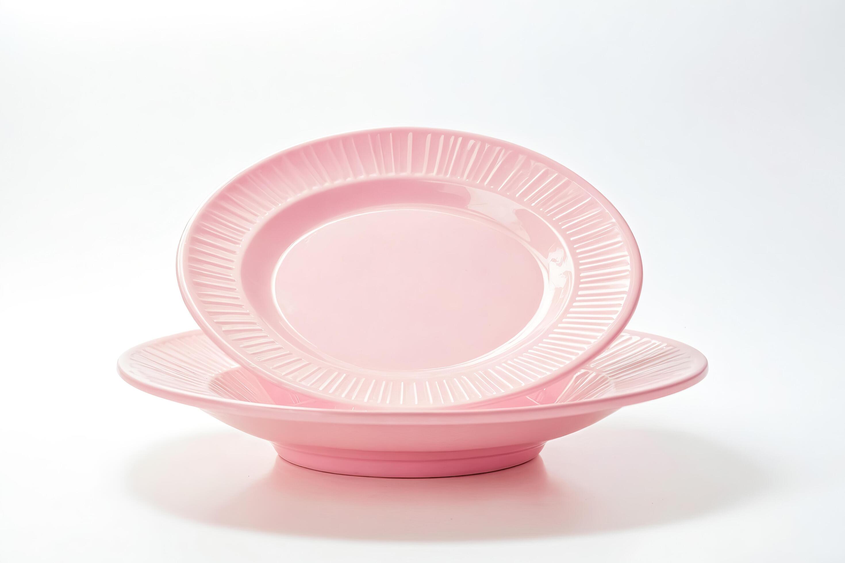 Pink Plates on White Background Stock Free