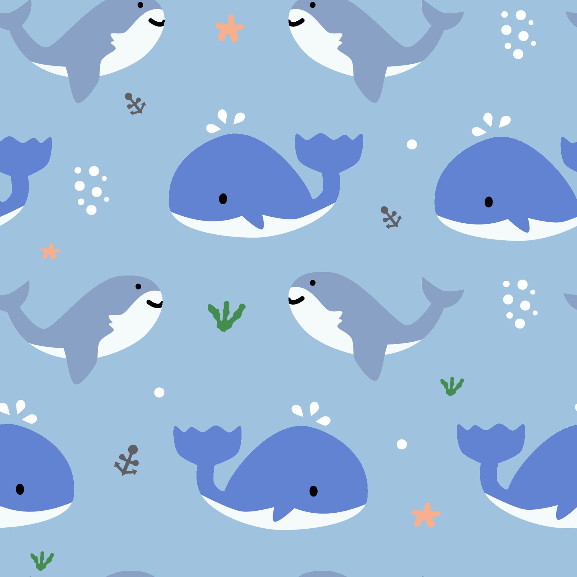 Seamless pattern with whale and shark Free Vector