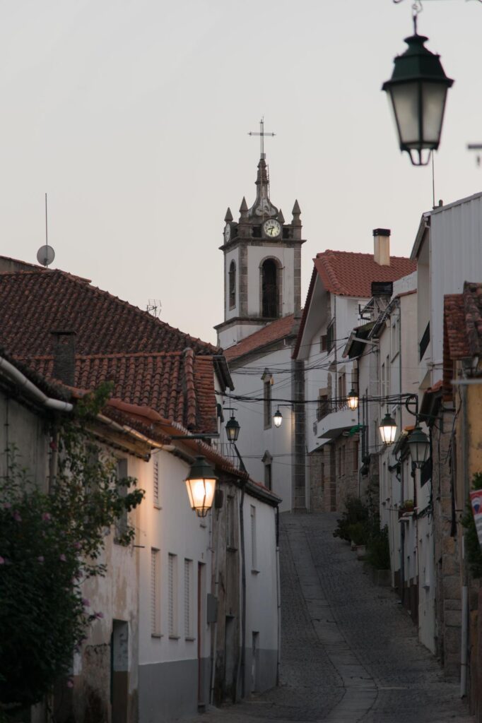 Beautiful cityscape of Belmonte at sunset, a picturesque town with jewish heritage at eastern Portugal. Stock Free