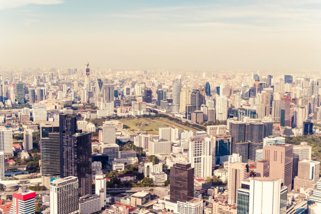 Beautiful cityscape with architecture and building in Bangkok Thailand Stock Free