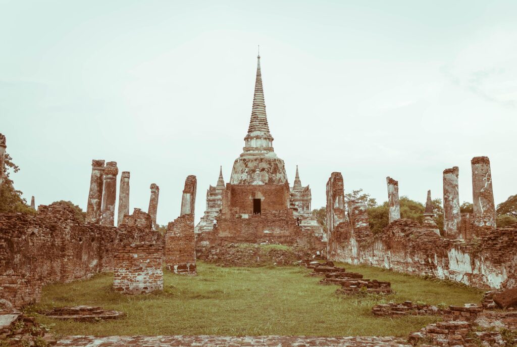 Beautiful old architecture historic of Ayutthaya in Thailand – vintage effect Stock Free