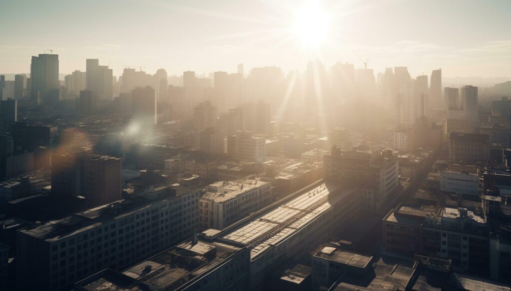 Beijing modern skyline illuminated by sunset sunlight generated by AI Stock Free