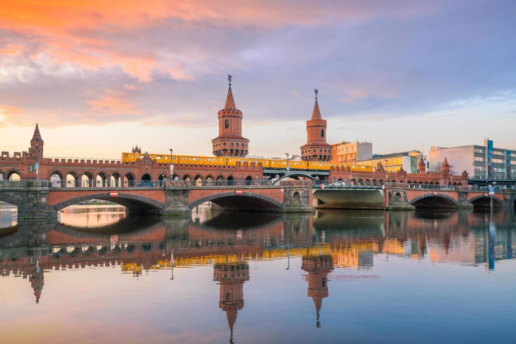 Berlin skyline with Oberbaum Bridge Stock Free