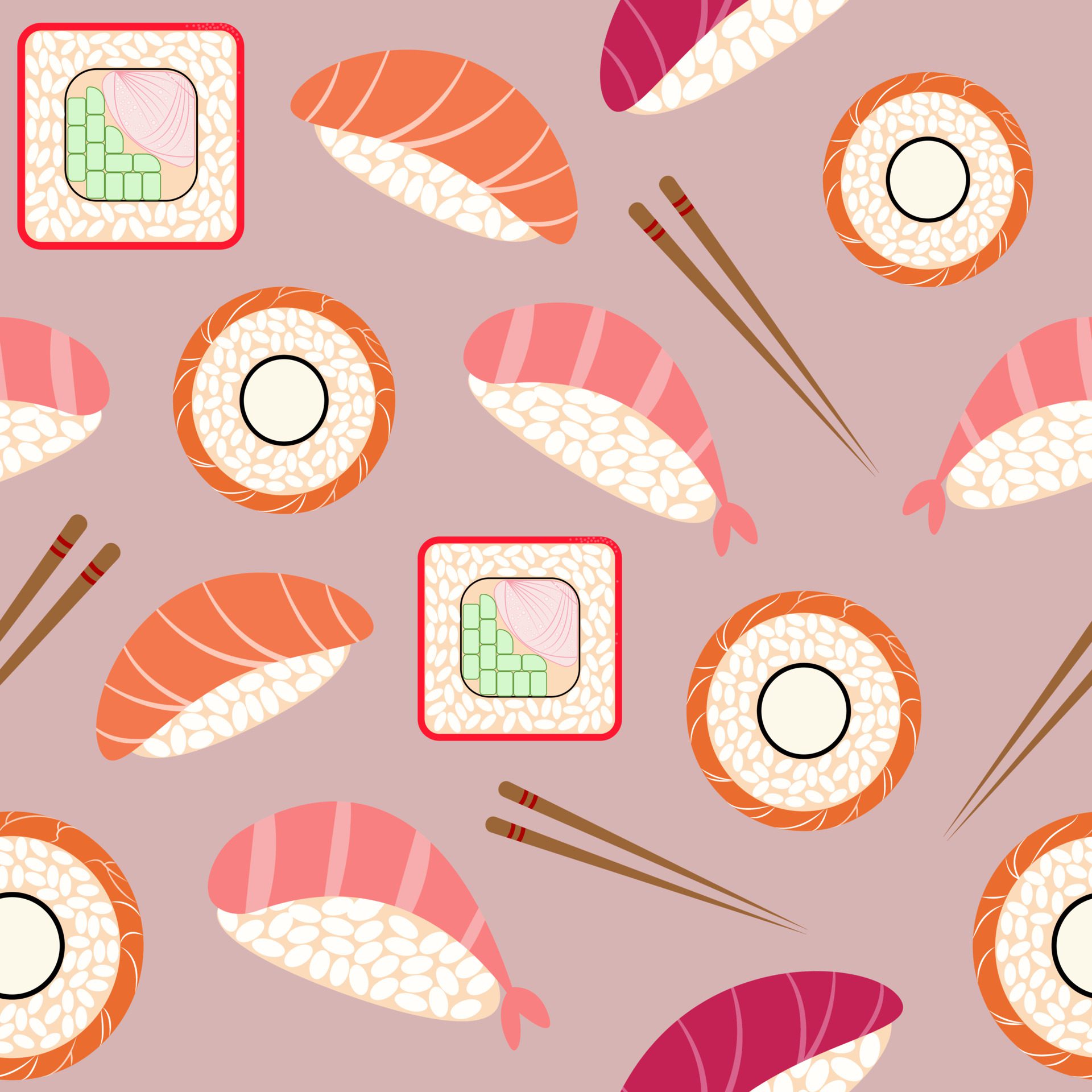 Vector pattern with rolls and sushi Free Vector