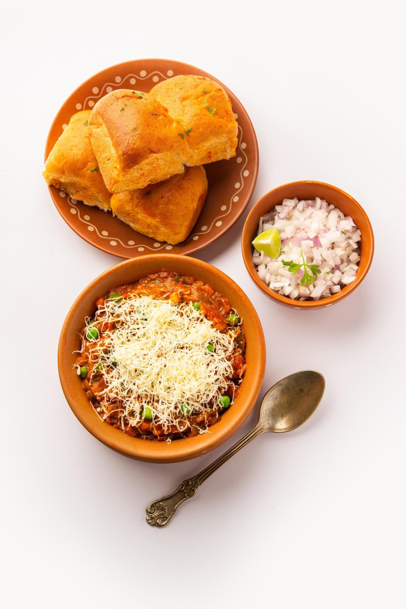 cheese Pav Bhaji Recipe is a street food Bhaji-pav recipe with addition of cheese Stock Free