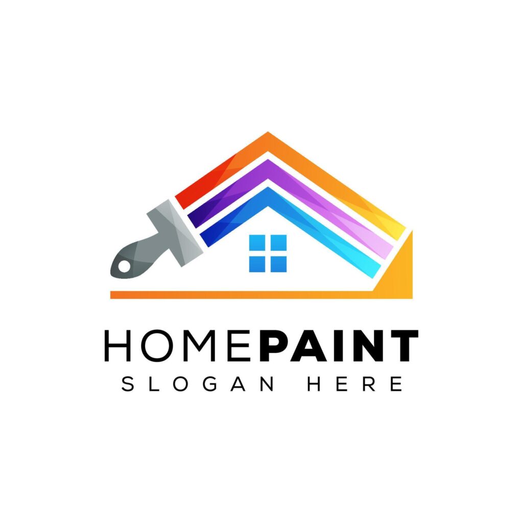 home paint with brush logo, colorful home building logo, paint house logo template Stock Free