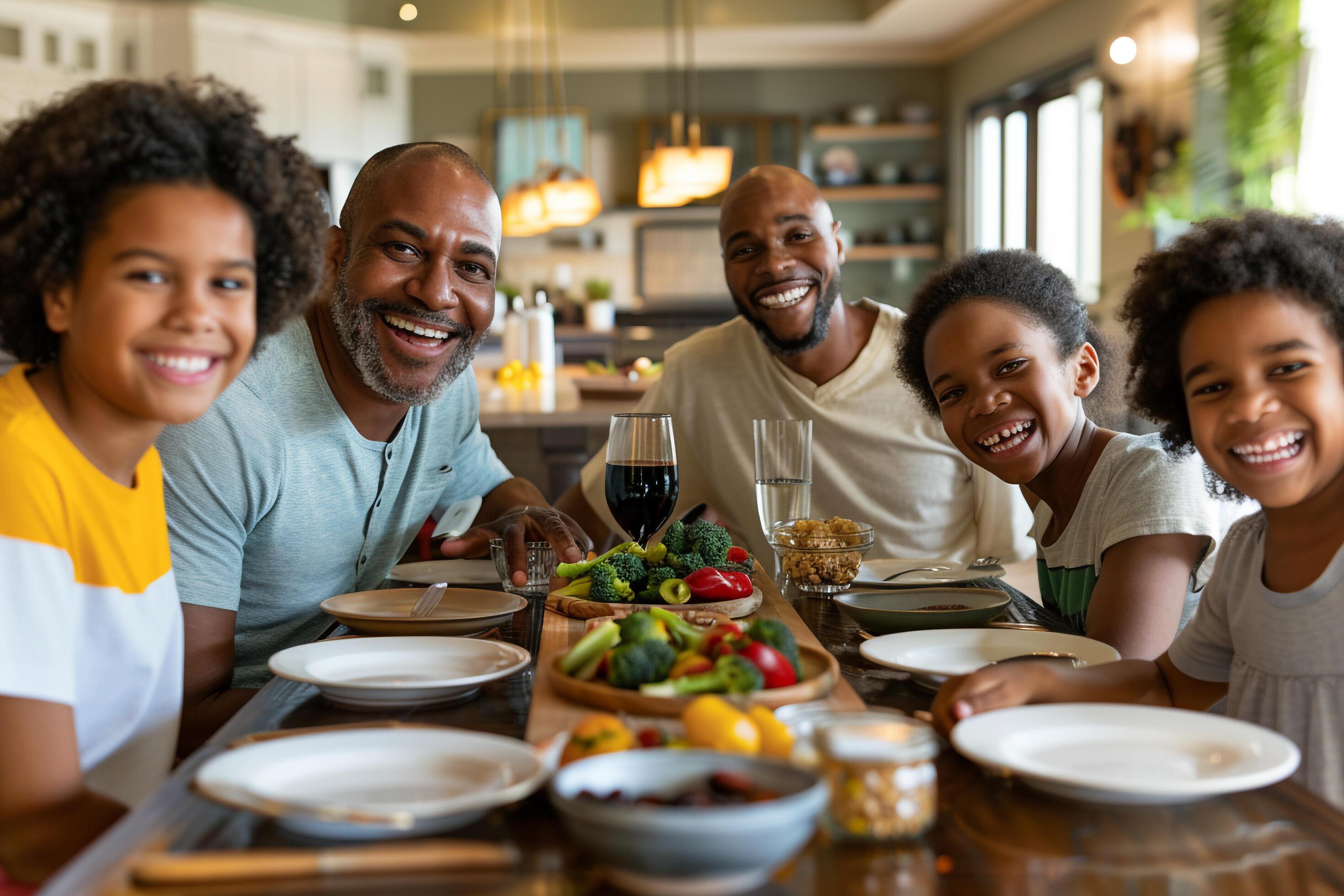 AI generated Happy Multigenerational Family Enjoying Meal Together Stock Free