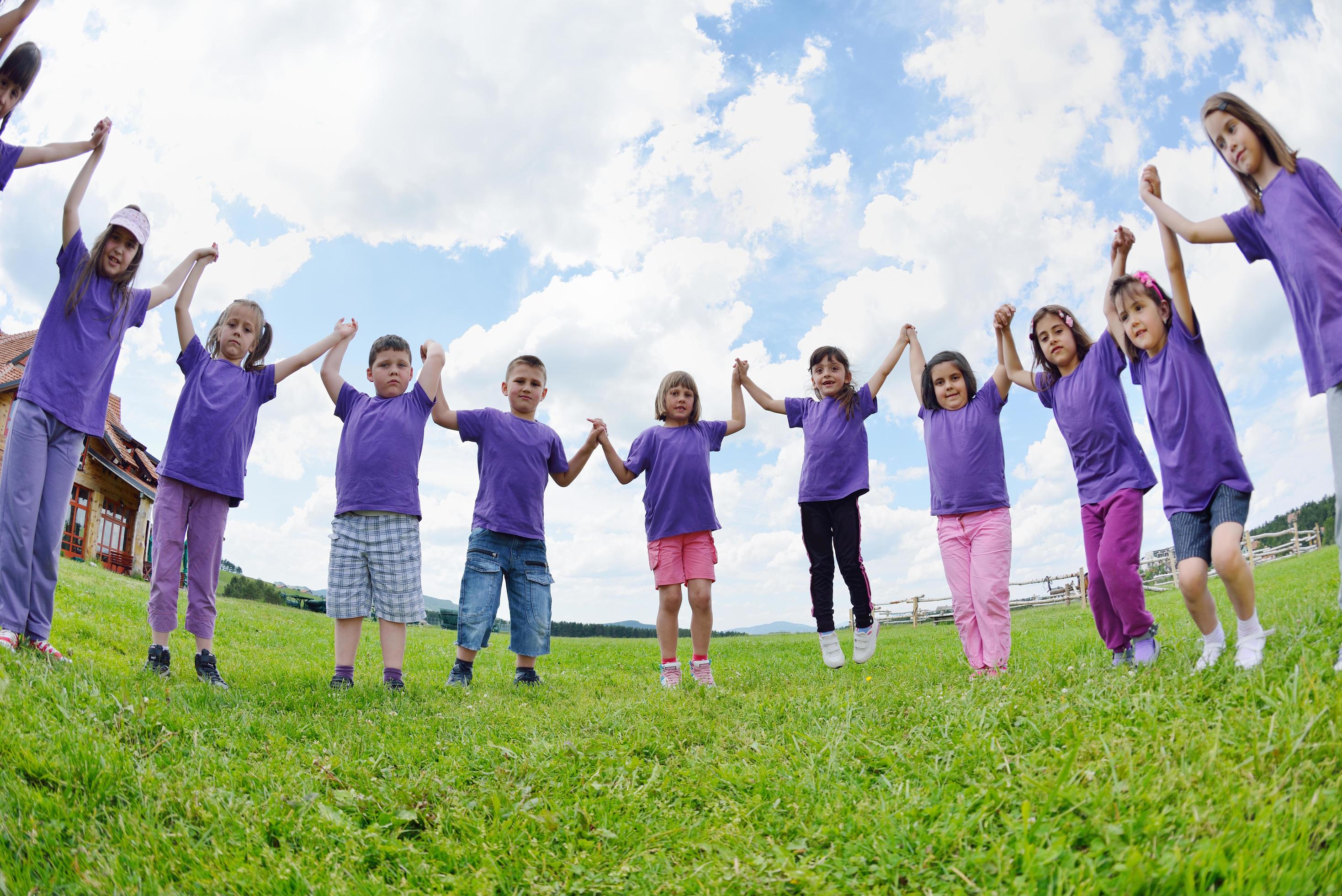 happy kids group have fun in nature Stock Free