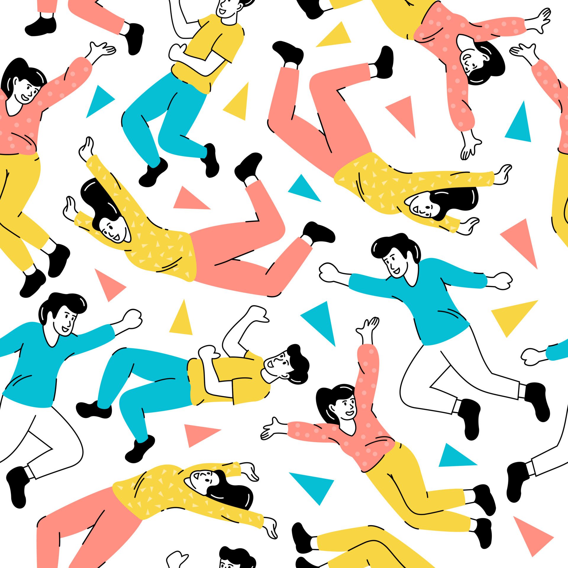 Seamless Pattern People Jump Drawing Free Vector