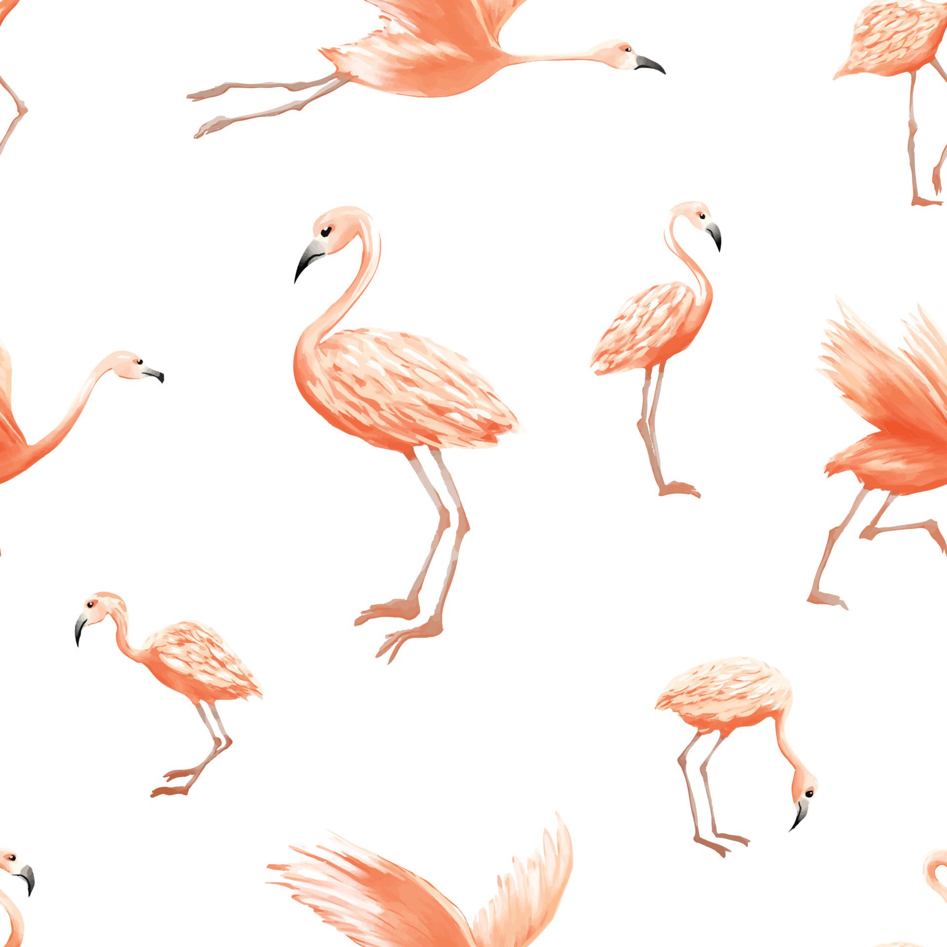 flamingos watercolor style vector seamless pattern wallpaper on white background Free Vector