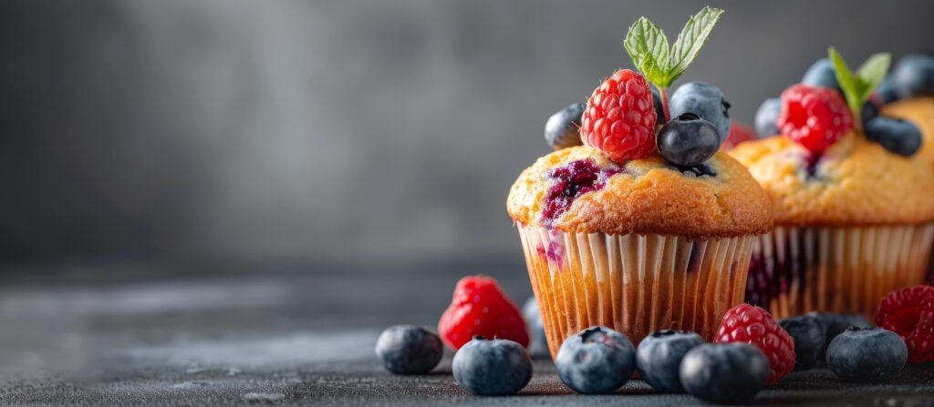 Blueberry Muffins on Grey Background Stock Free