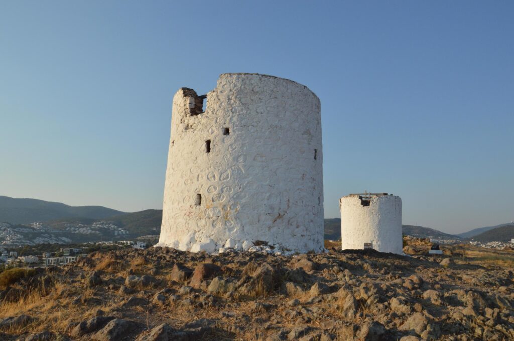 Bodrum windmill for the extraction of olives architecture in Turkey Stock Free