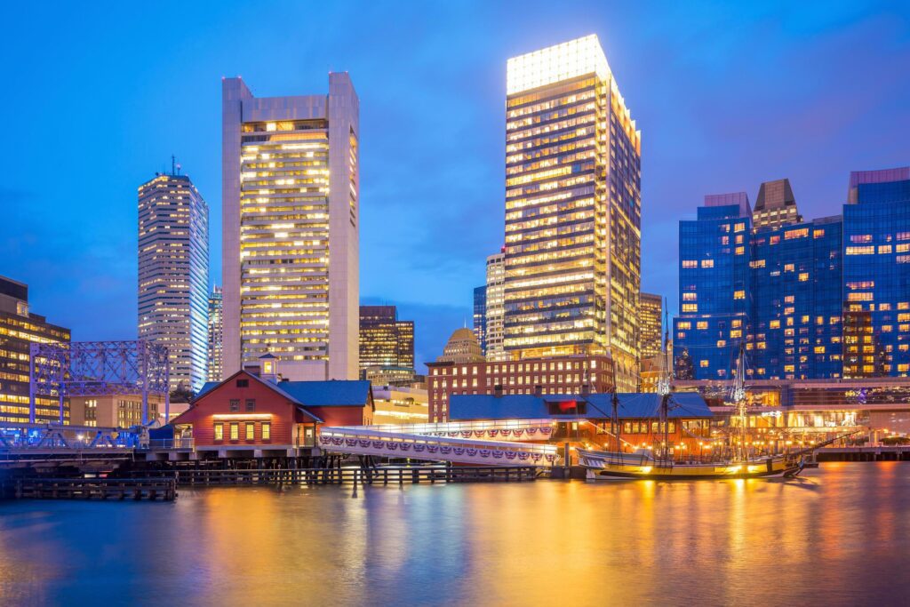 Boston Harbor skyline at twilight, Massachusetts Stock Free