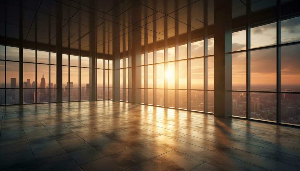 Bright sunlight illuminates modern empty apartment space generated by AI Stock Free