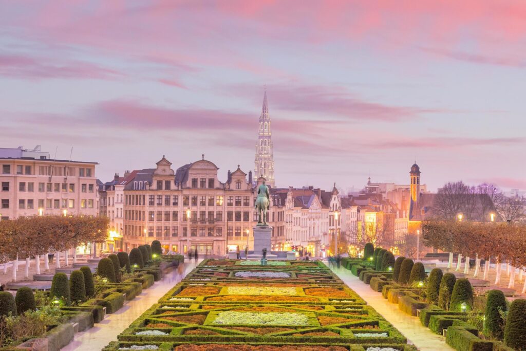 Brussels cityscape from Monts des Arts at twilight Stock Free