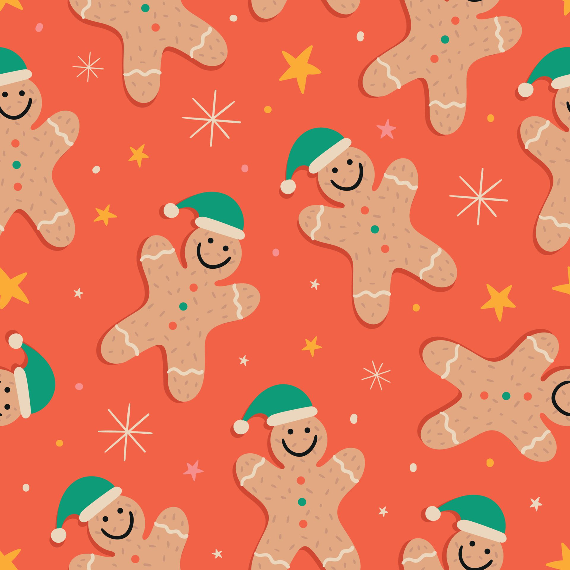 Christmas seamless pattern. Ginger cookie pattern. Red christmas pattern. Christmas seamless print. Christmas background Free Vector