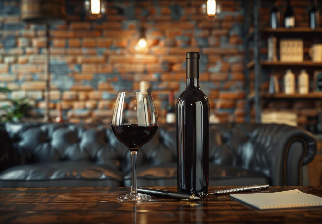 A Glass of Red Wine on a Rustic Table With Brick Wall Background Stock Free