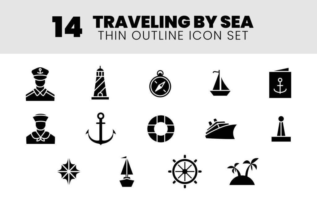 sea traveling solid icon set Stock Free