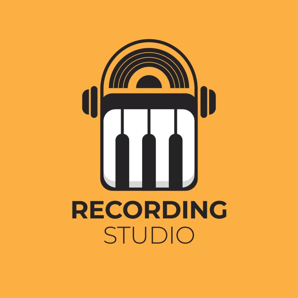 music recording studio logo, with piano and headphones. Vector Illustration Stock Free