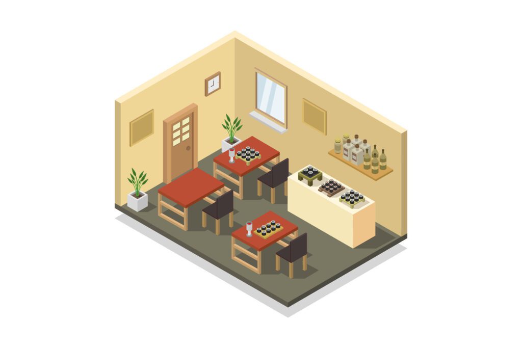 Isometric Japanese restaurant on white background Free Vector