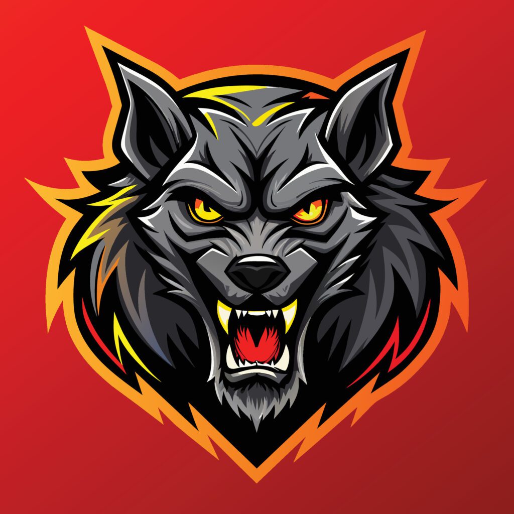 Bold werewolf logo on impactful red background, Bold Werewolf Logo, Impactful Free Vector