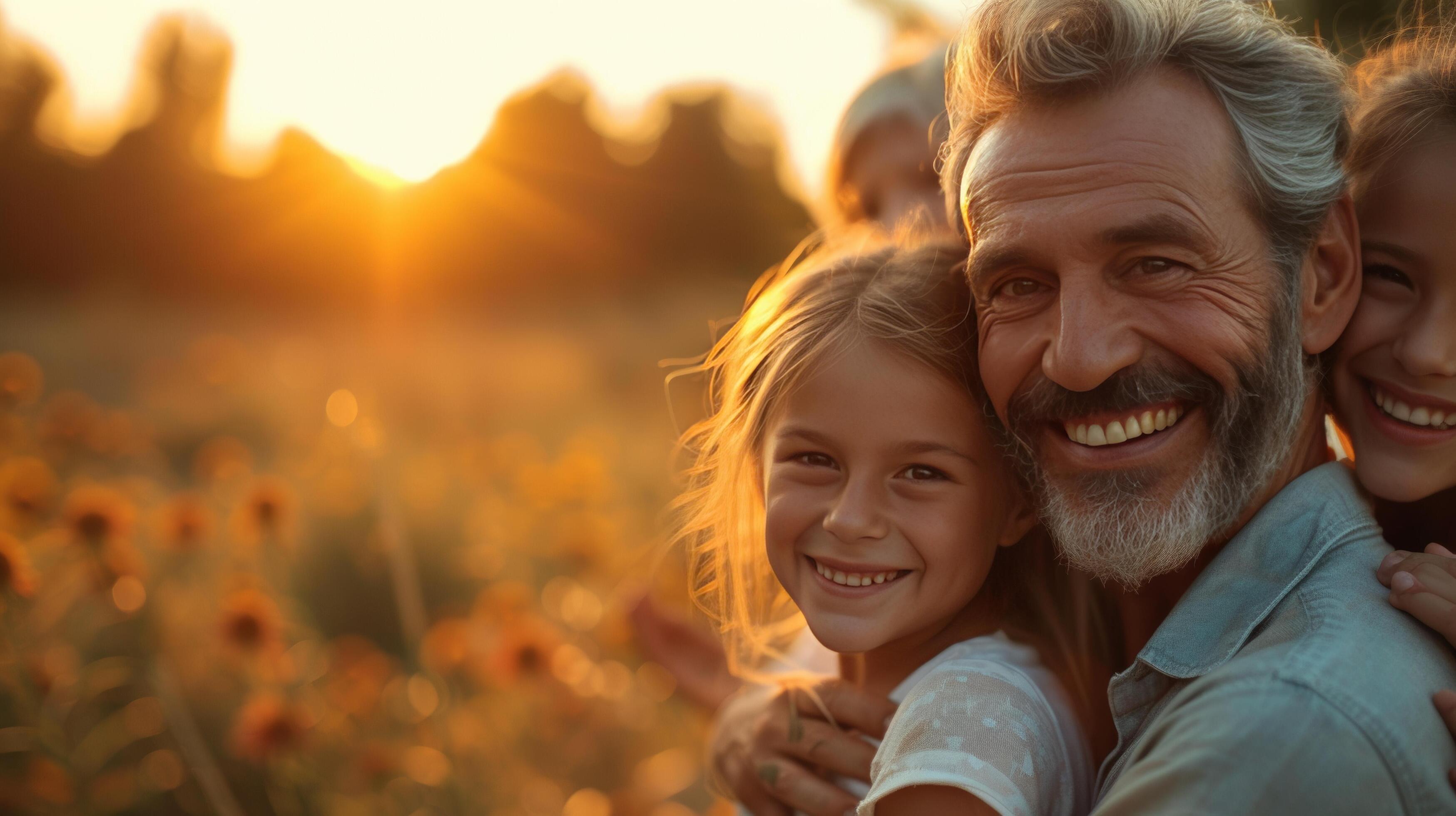 AI generated Happy Family Portrait with Grandfather and Grandchildren Stock Free