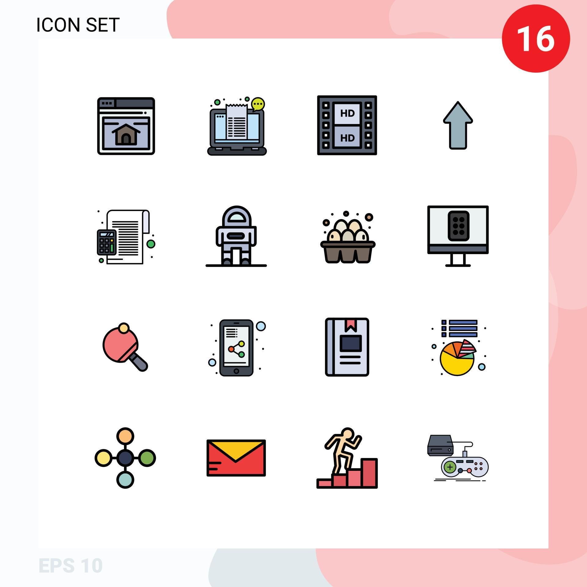 Set of 16 Modern UI Icons Symbols Signs for accounting up ticket arrows multimedia Editable Creative Vector Design Elements Stock Free