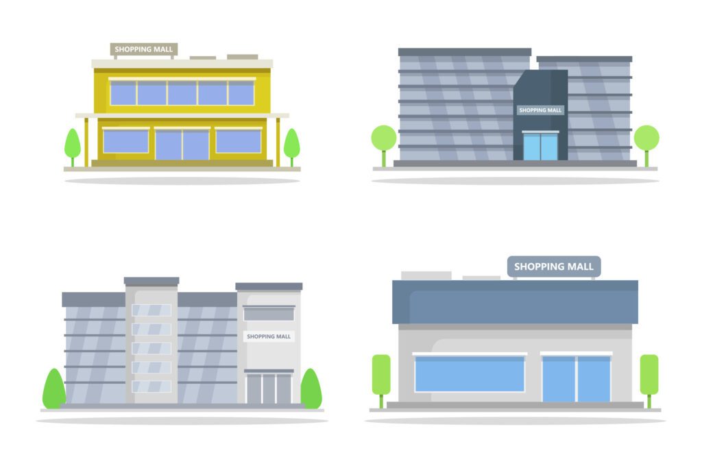 Shopping mall illustrated on white background Free Vector