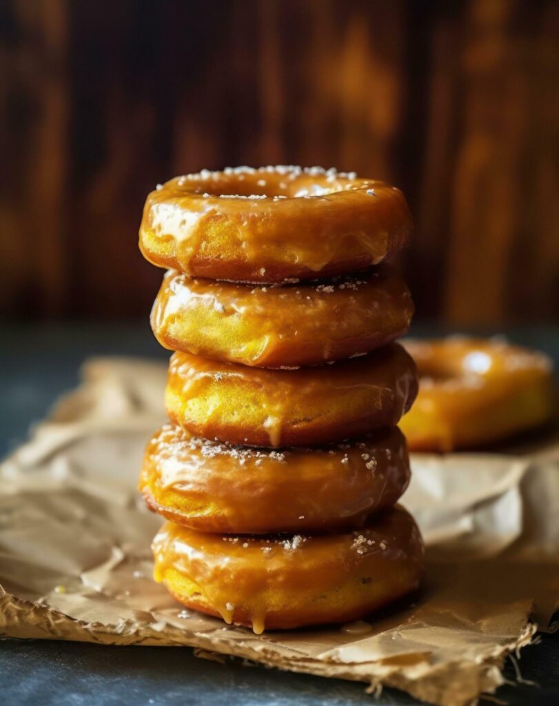 a stack of sugar glazed doughnuts on top of a piece of paper AI Generative Free Photo