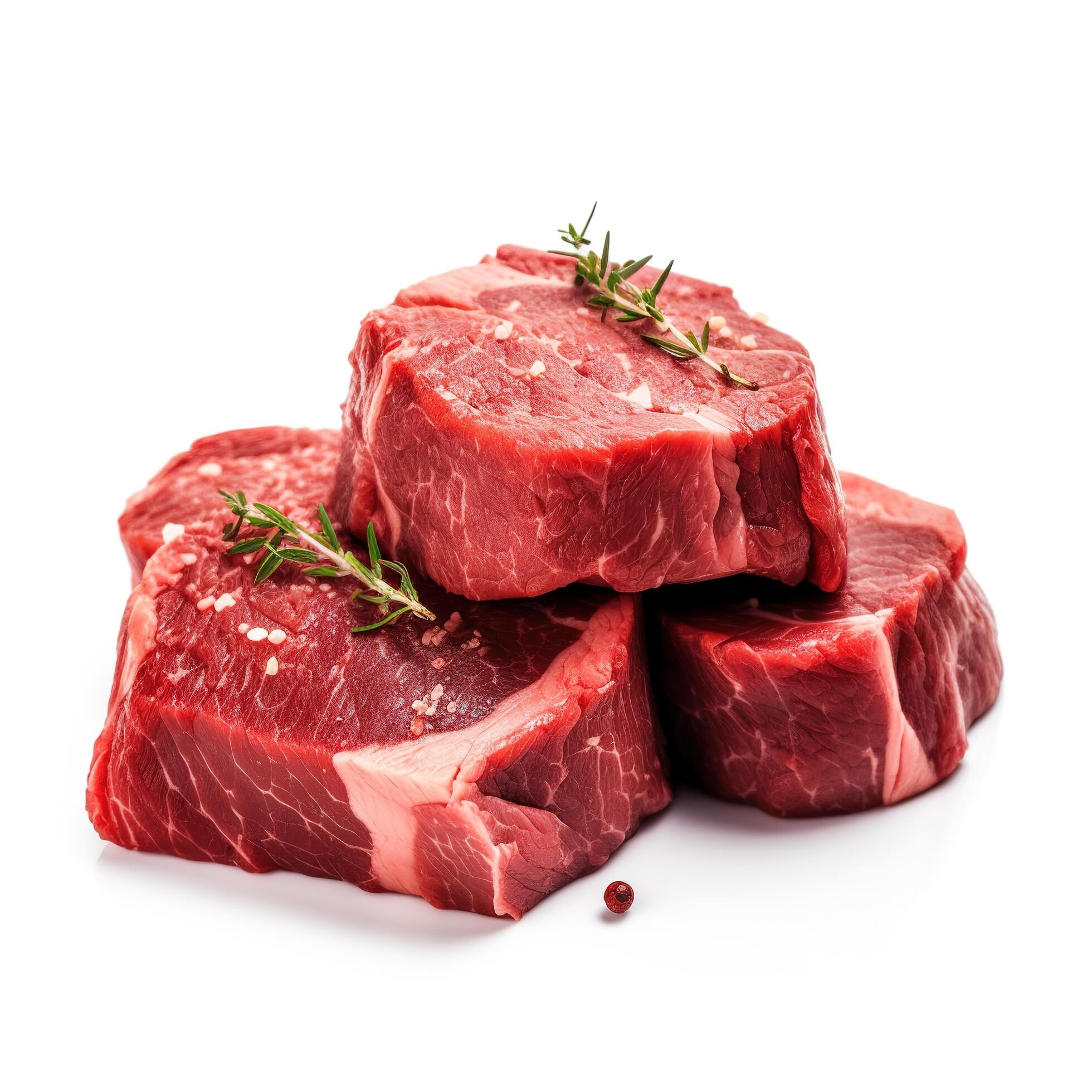 Slices of Beef Meat Food Isolated Image for Mock Up Illustration Still Image White Background with Stock Free