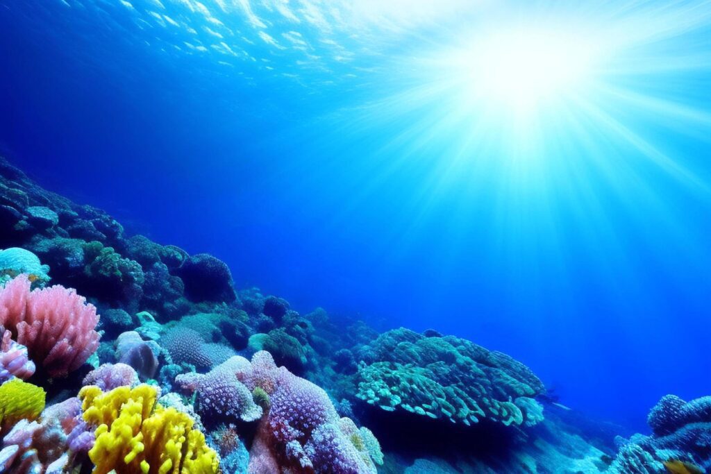 Underwater scene. Ocean coral reef underwater. Sea world under water background. Stock Free