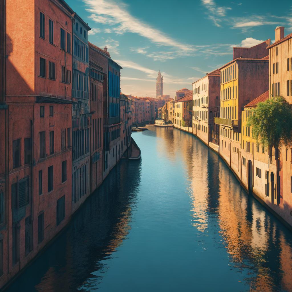 Canal in a city by @ai_generated