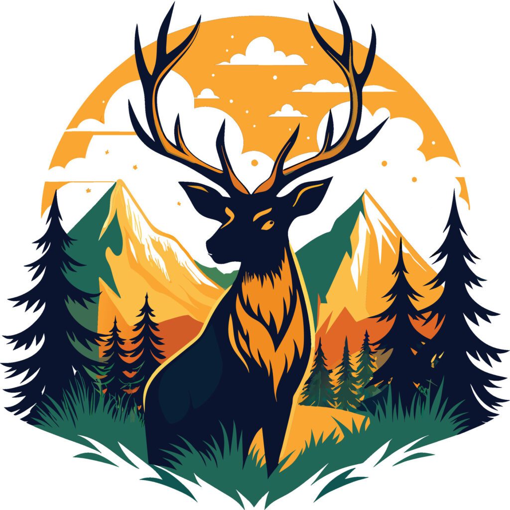 Deer in the forest on the background of the mountains. Vector illustration Free Vector