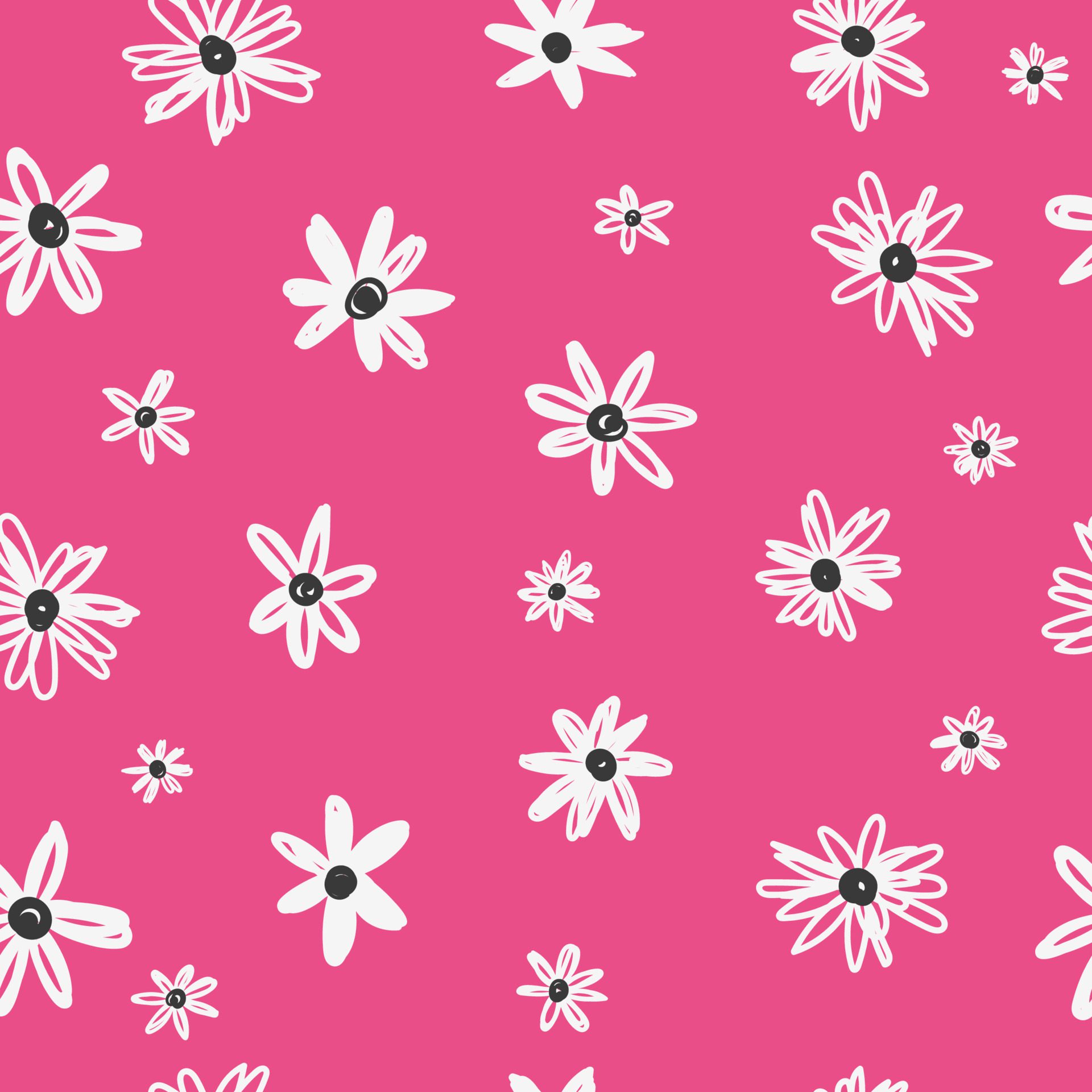 Flowers pattern in small white flowers. Floral seamless background of daisy for fashion prints. Vector texture in sketch style on pink Free Vector