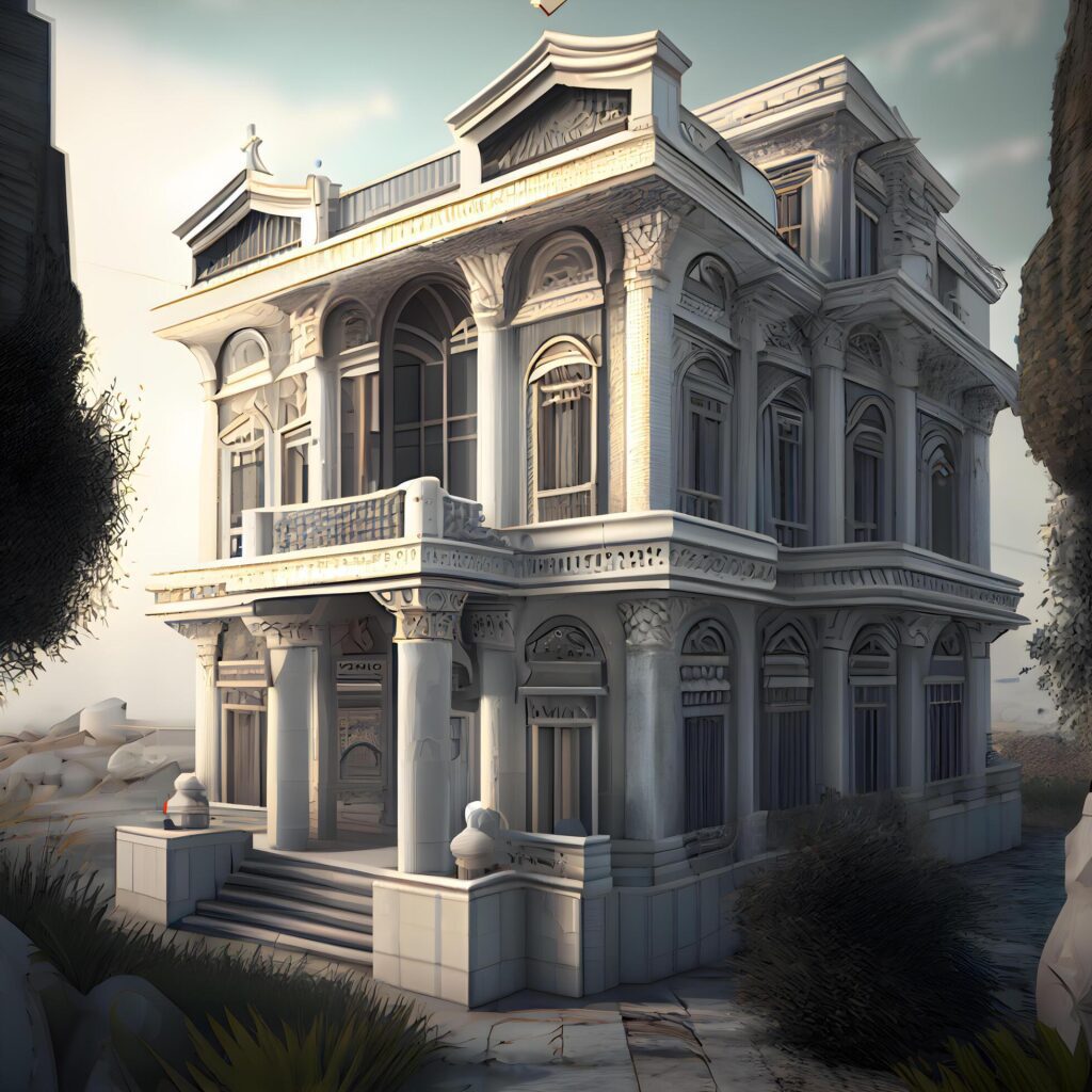 3D render of a vintage mansion in the middle of the desert, Image Stock Free