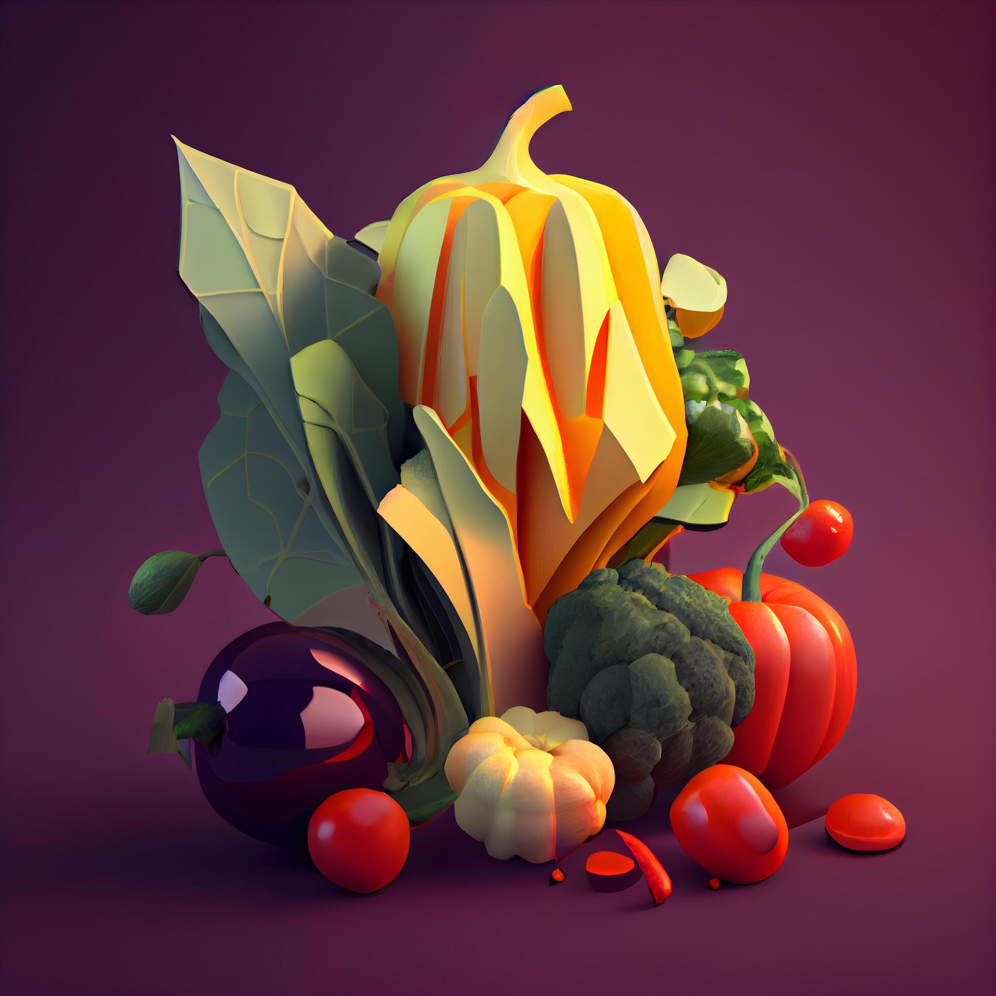 Fruits and vegetables. Healthy food. 3d render illustration., Image Stock Free