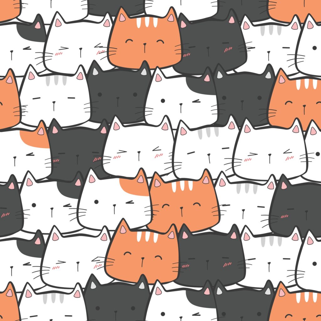 Cute kitty cat head cartoon doodle seamless pattern Free Vector