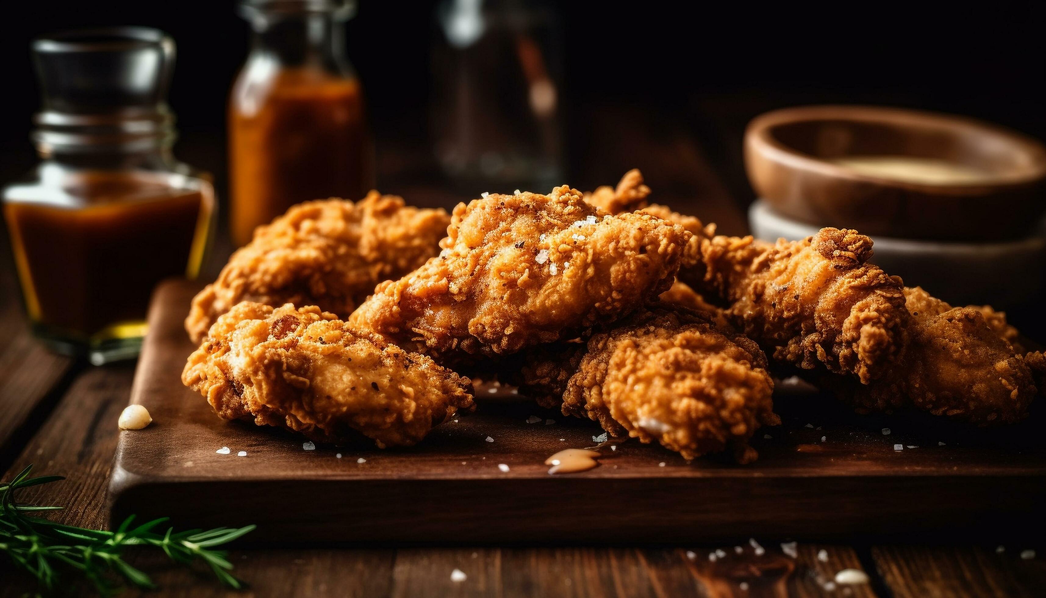 Rustic pub food Deep fried chicken wings with savory dip generated by AI Stock Free