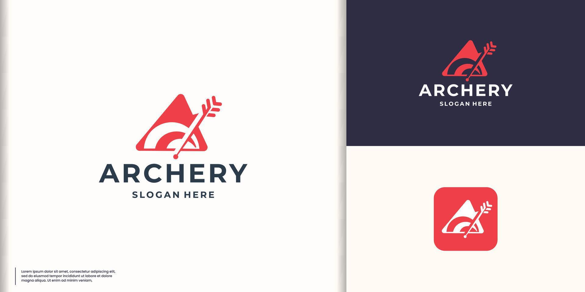 creative archery logo design with triangle concept arrow right on bullseye target vector illustration. Stock Free