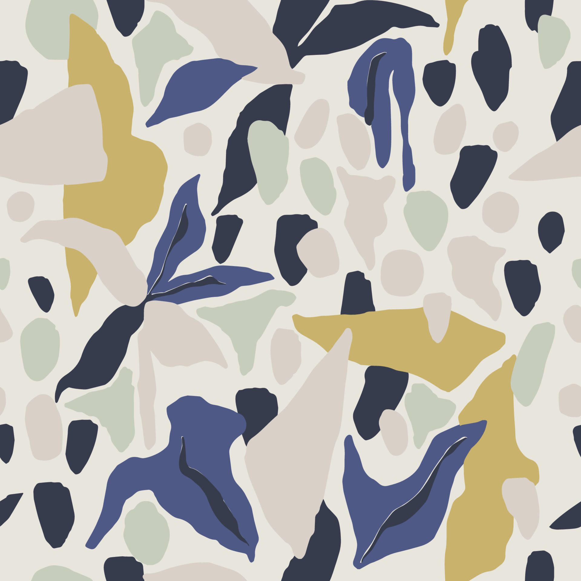 Vector abstract shapes and leaf illustration seamless repeat pattern Free Vector