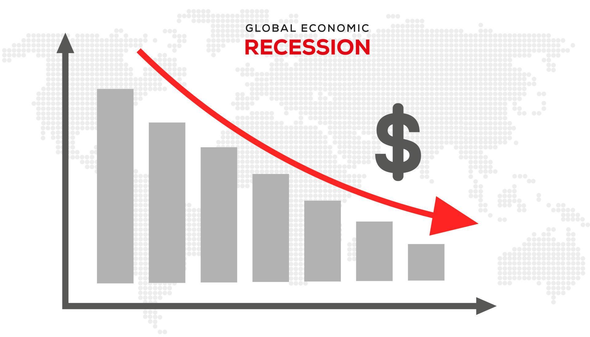 Global Recession Background. illustration of economic recession with red arrow symbol falling down Stock Free