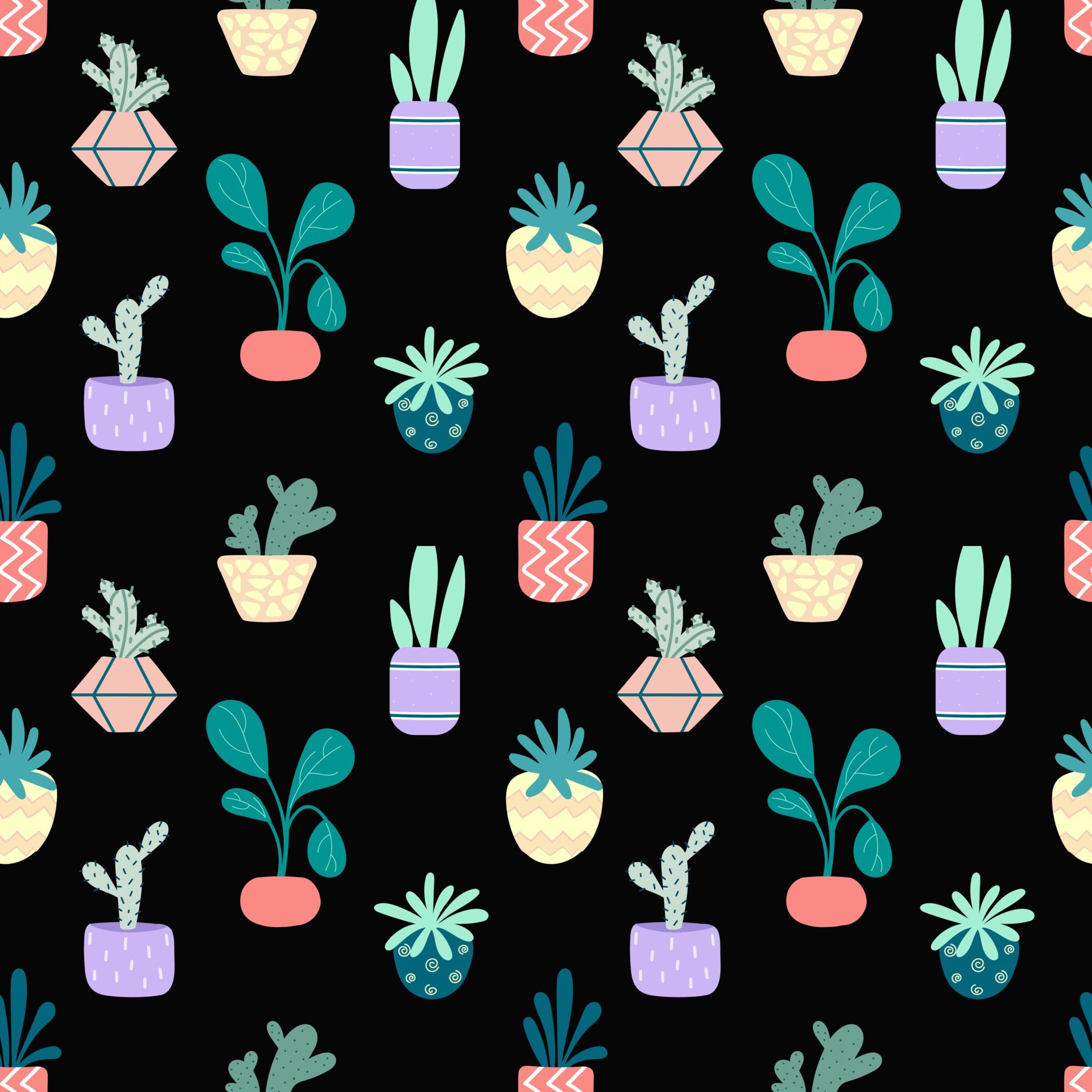 Home potted plants seamless pattern. Indoor flowers. Pattern in earthy and natural colors in boho style Free Vector