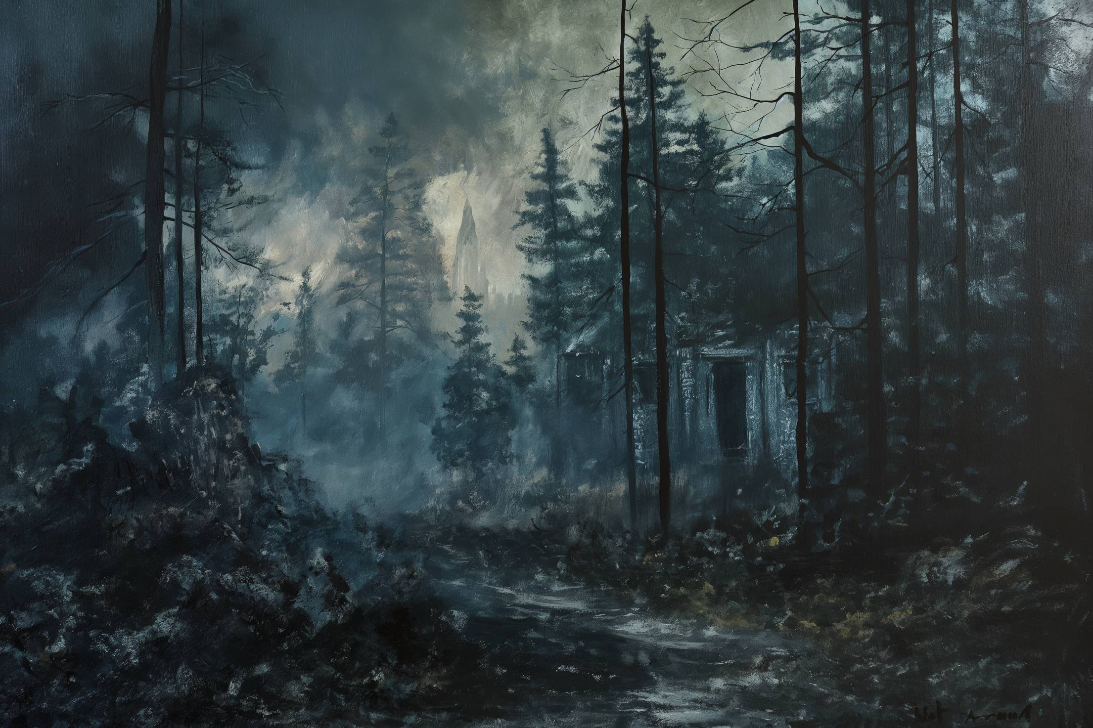 Dark Forest Painting Stock Free